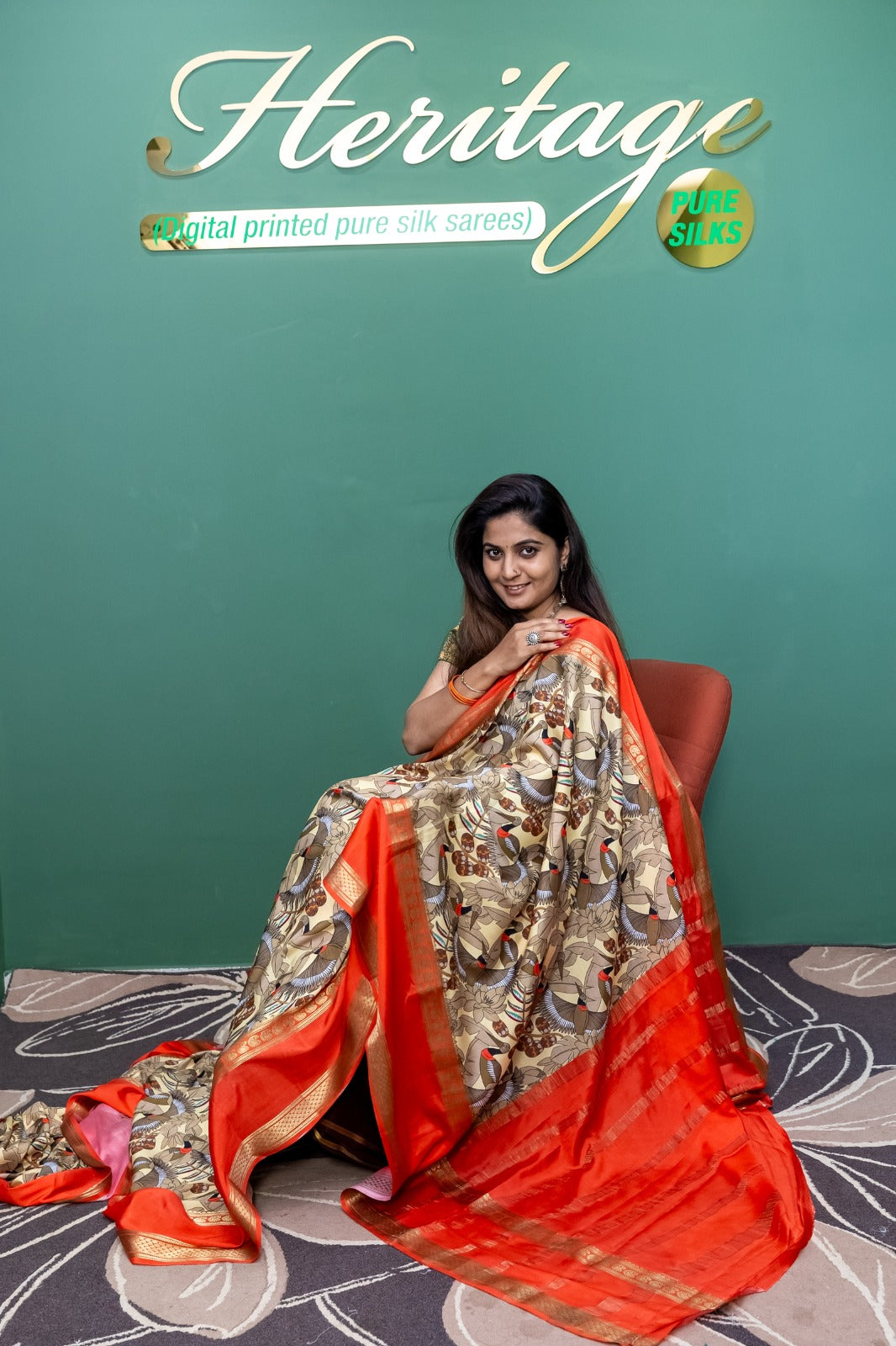 Heritage Pure Silk Mysore Crepe Lemon Yellow with Orange Color Saree