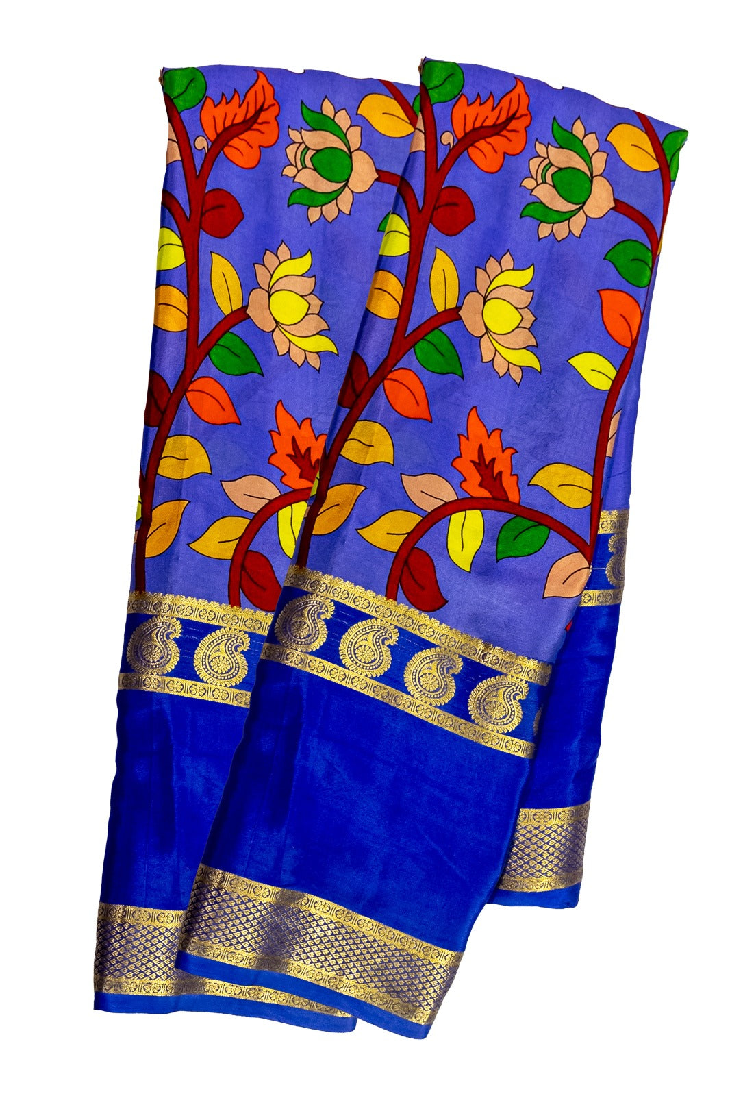 Heritage Pure Silk Mysore Crepe Kalamkari Design Royal Blue Color Saree