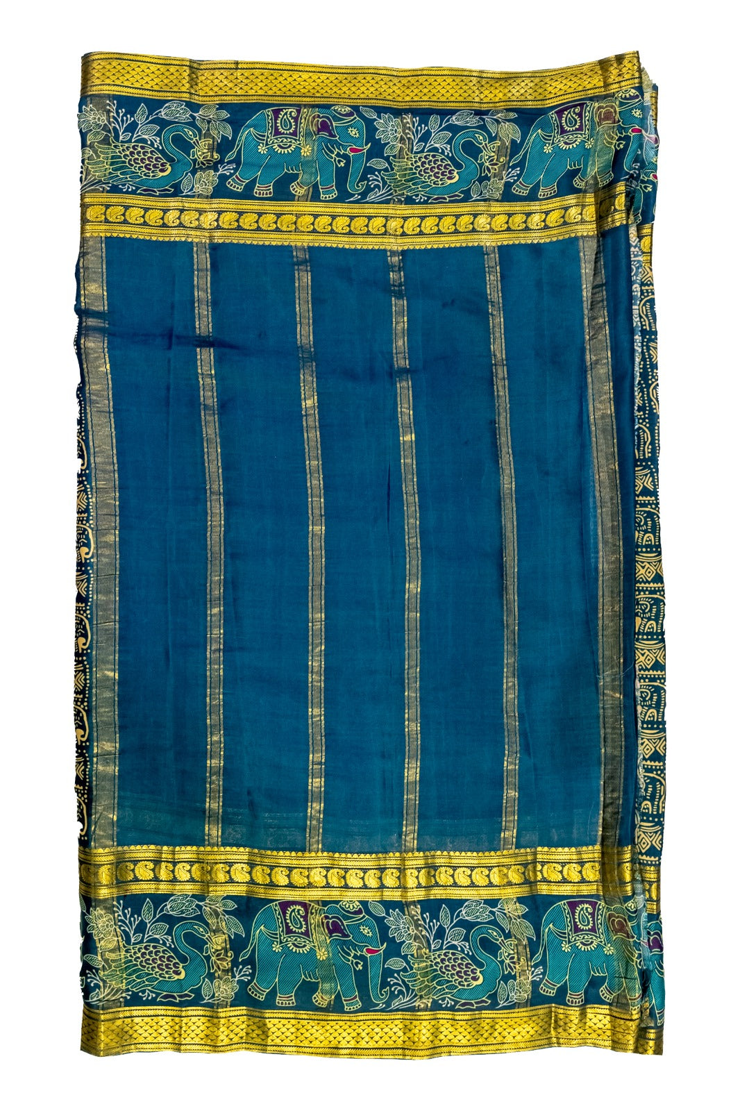 Heritage Pure Silk Mysore Crepe Blue and Gold Color Saree