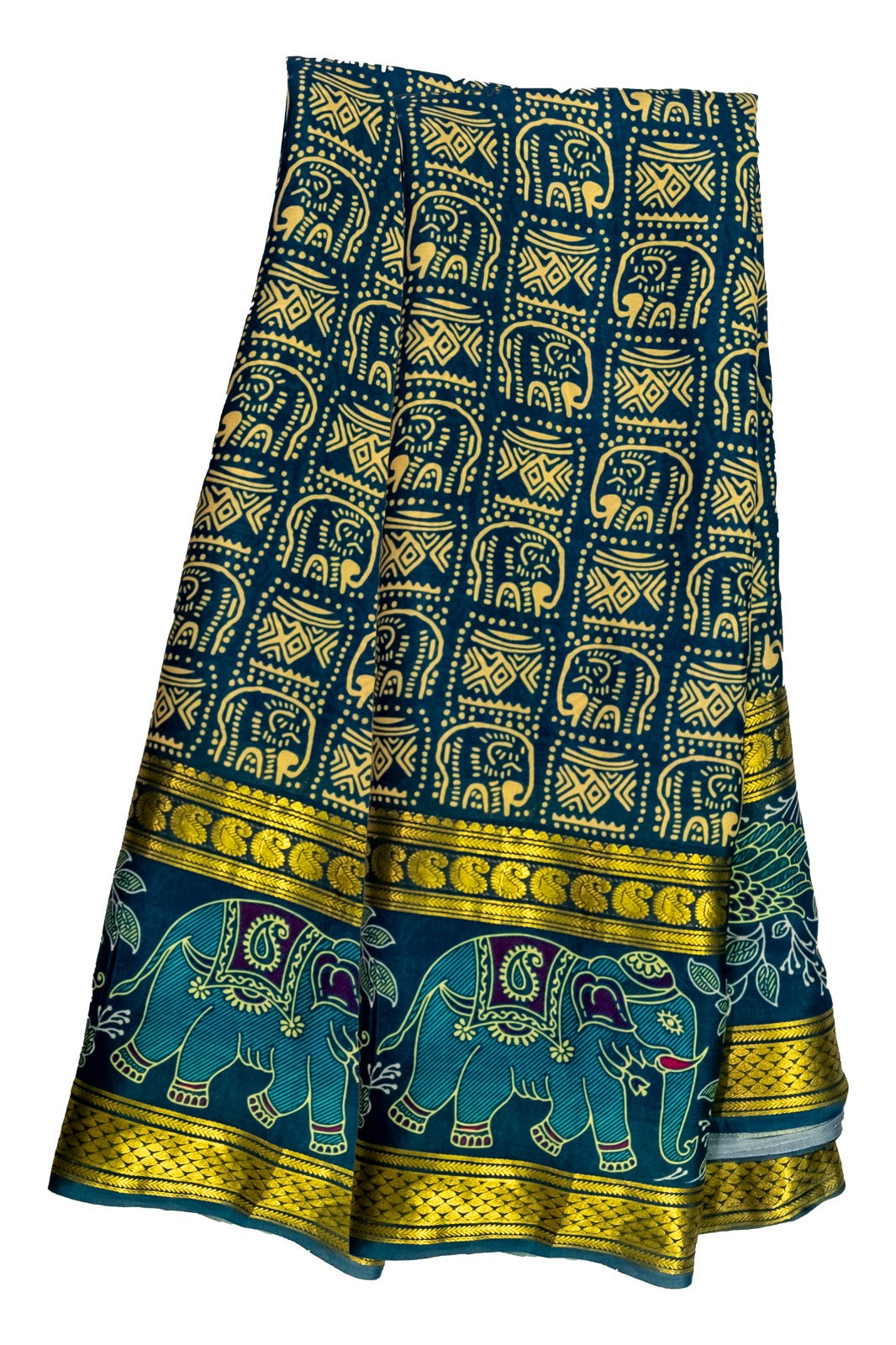 Heritage Pure Silk Mysore Crepe Blue and Gold Color Saree