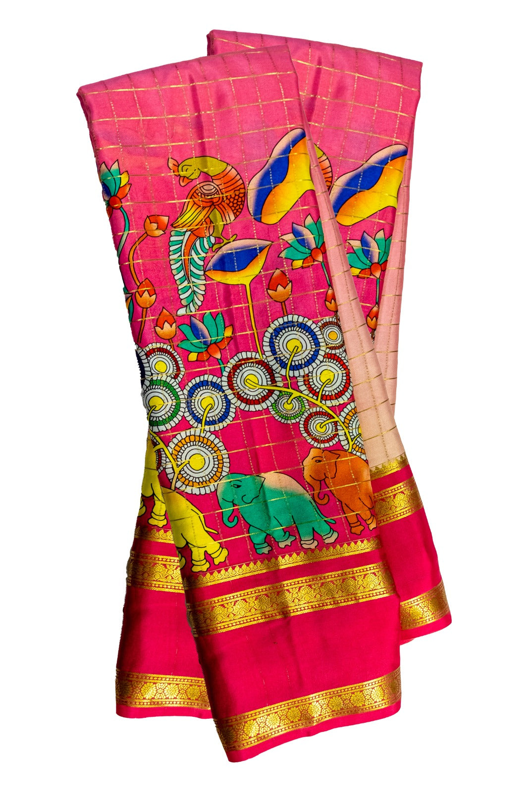 Heritage Pure Silks Mysore Crepe Kalamkari Design Pink Color Saree