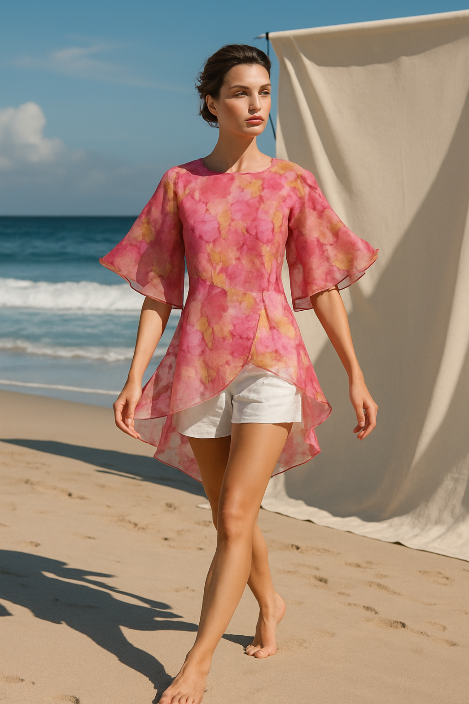 Pink Floral Printed Organza Top