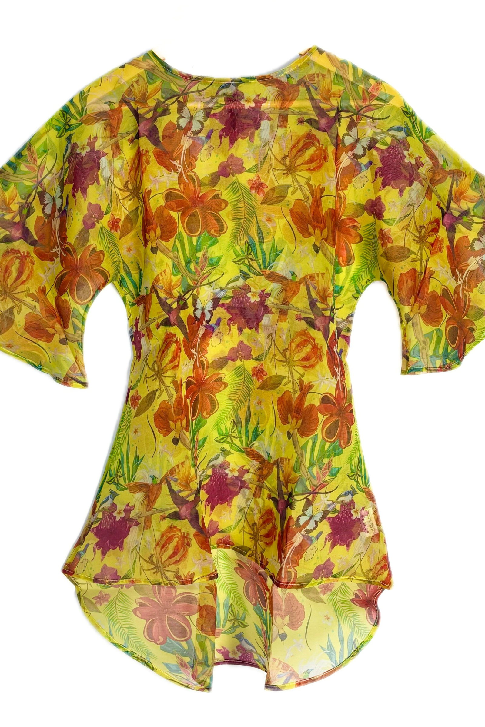 Yellow Floral Printed Organza Top
