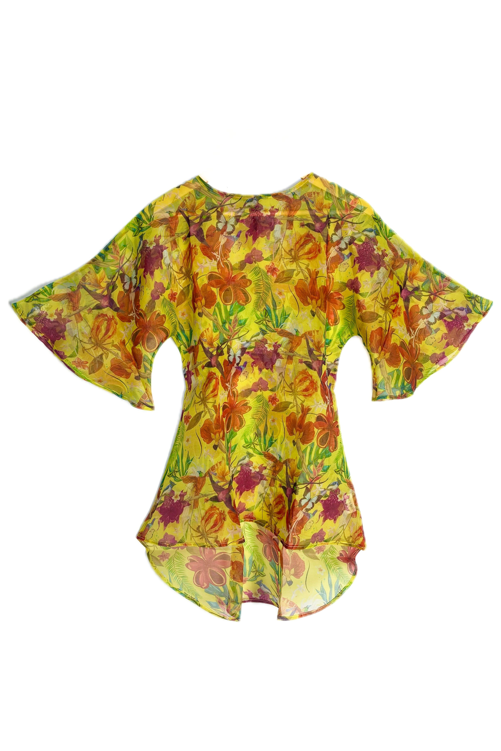 Yellow Floral Printed Organza Top