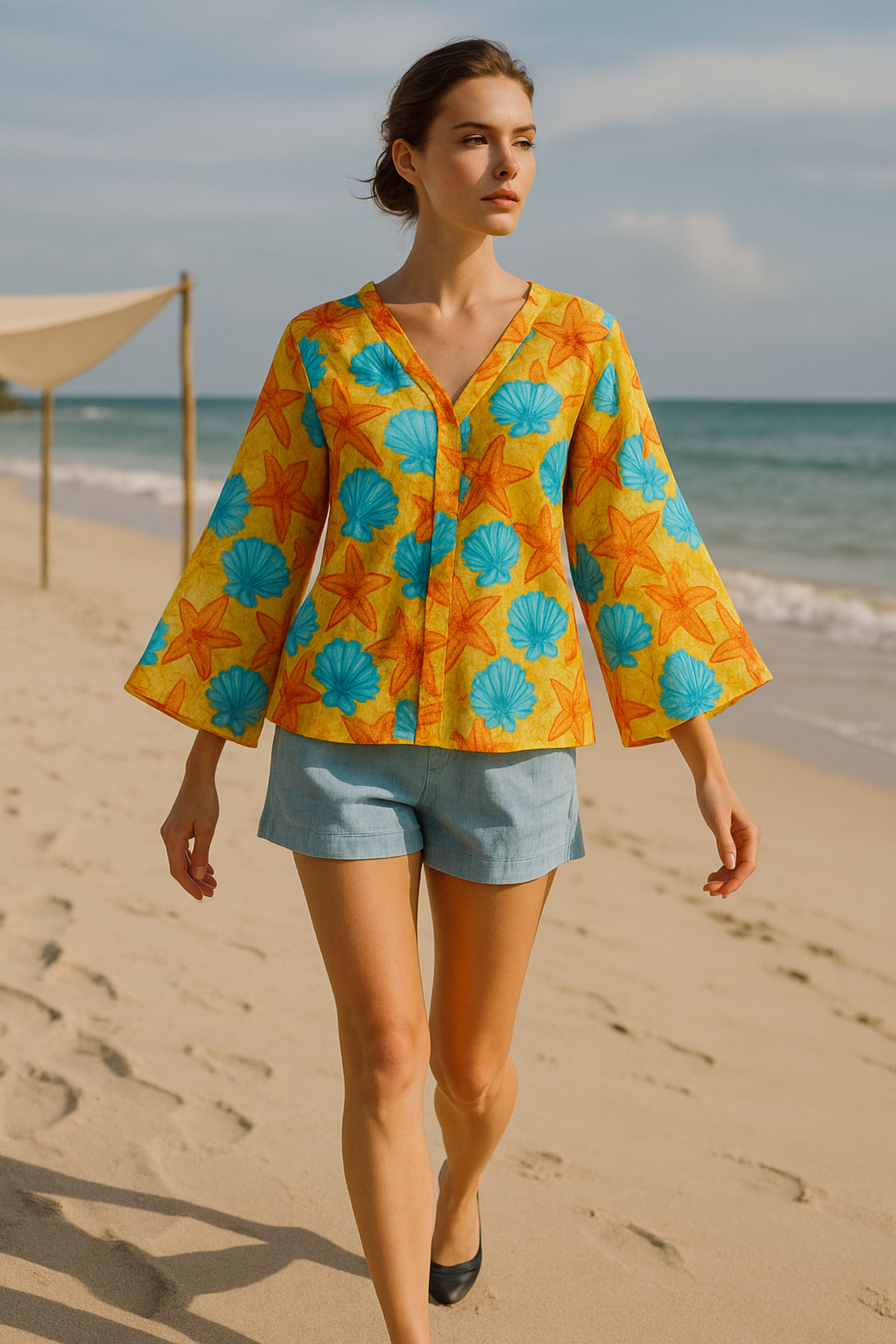 Sea Shell Print Organza Top