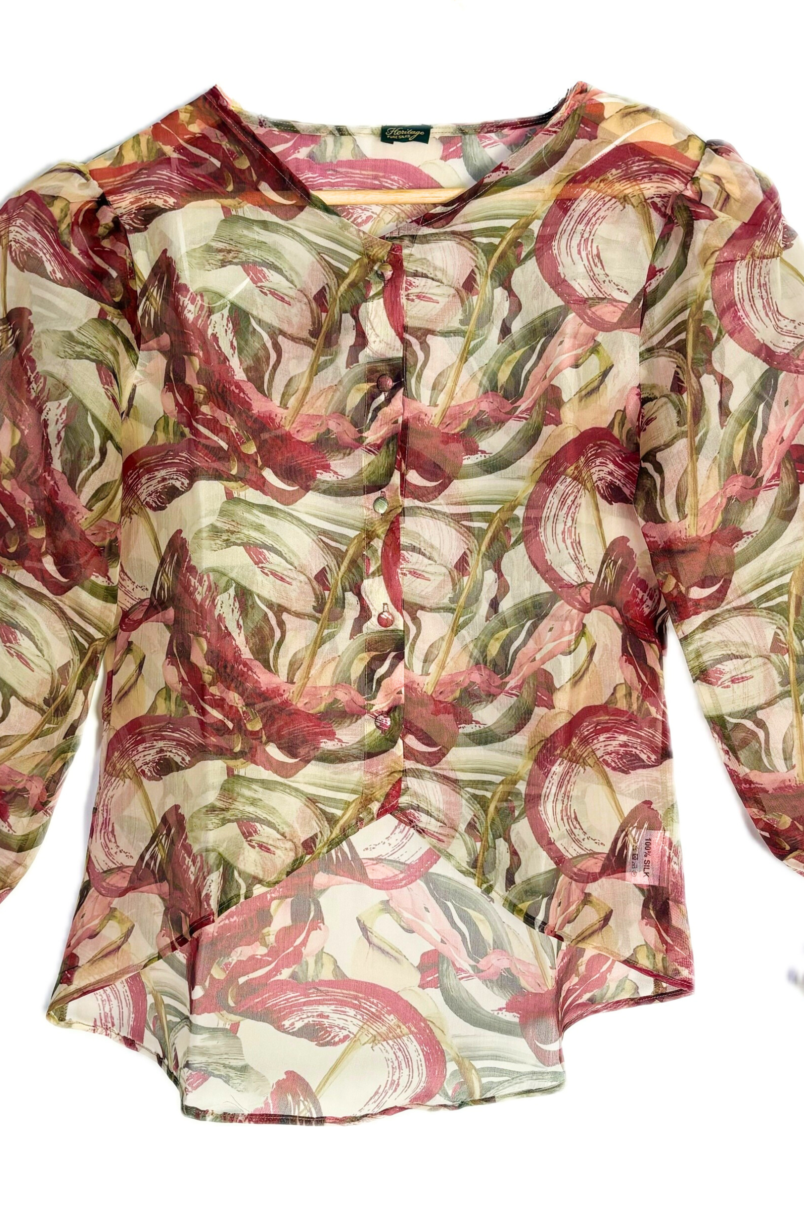 Balloon Sleeve Printed Organza Top