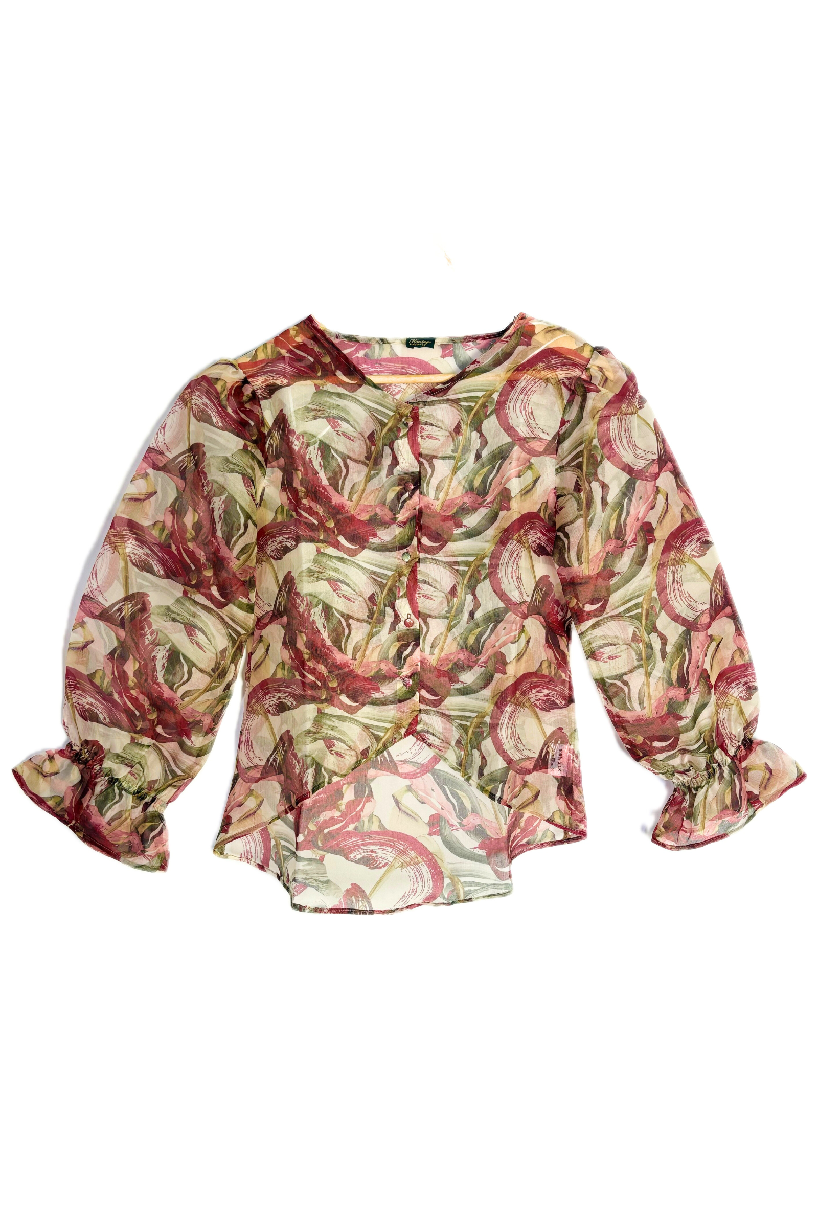 Balloon Sleeve Printed Organza Top